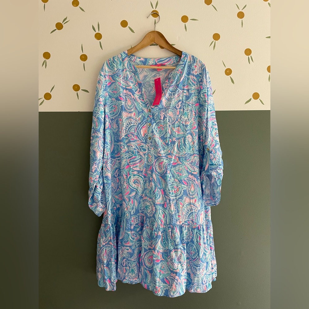 NWT Lilly Pulitzer Charlee Tunic Dress Zanzibar Blue Fish Kiss XL